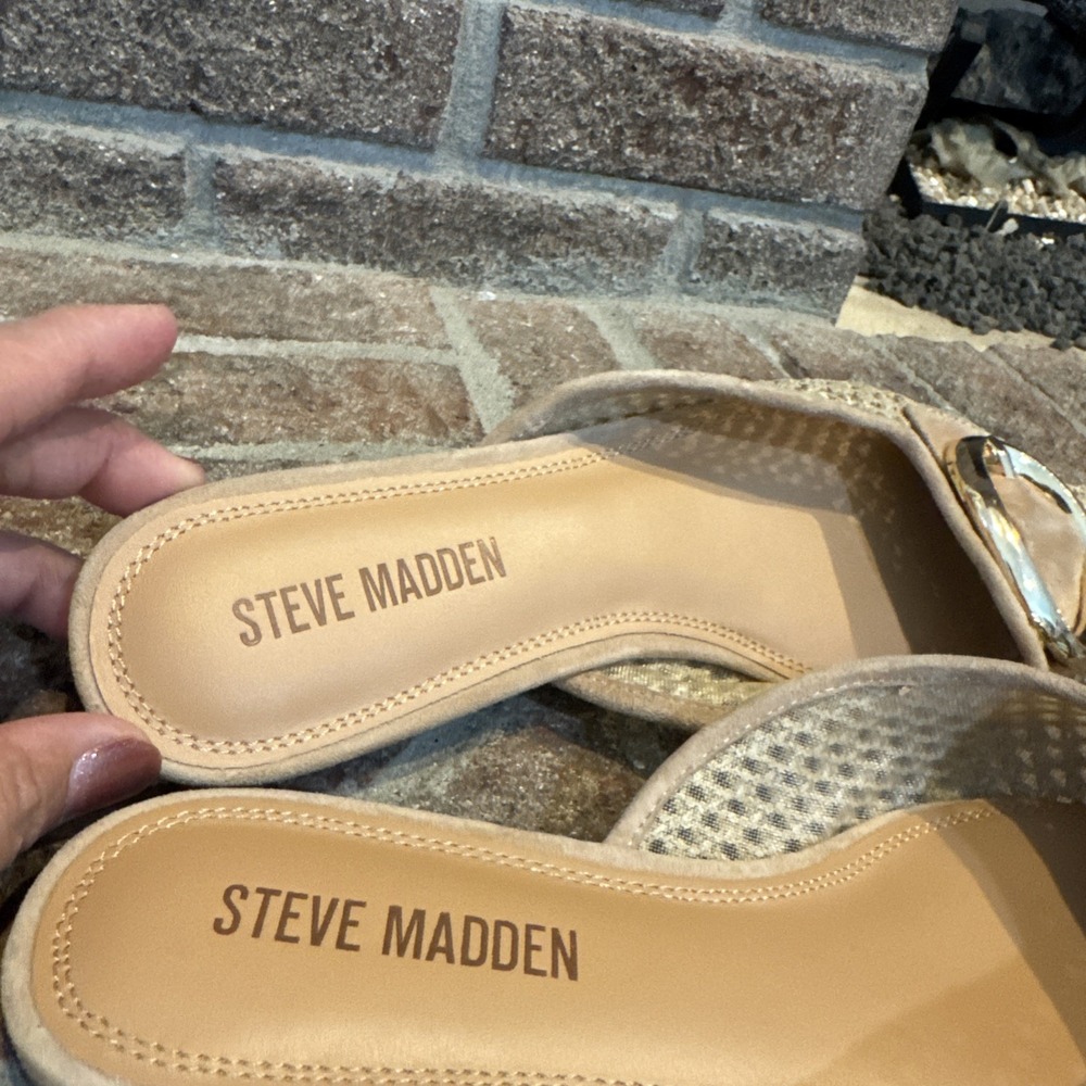 Steve Madden Women's Ira Raffia Mule Point Toe Size 8.5 Gold Buckle Detail #573 - Picture 6 of 16